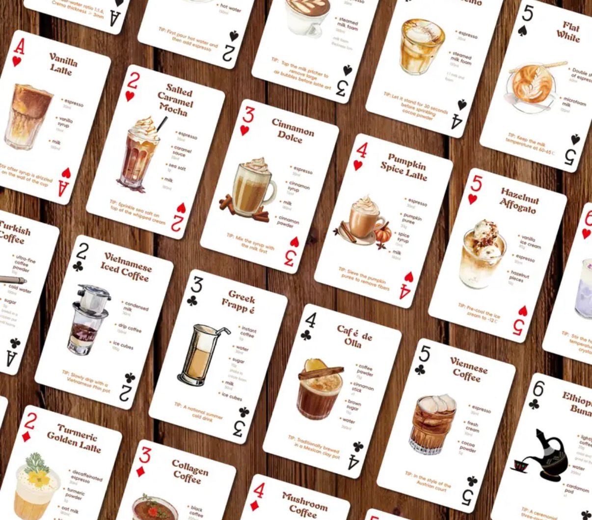 Baraja de Naipes con 54 bebidas de café